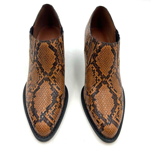 Coach Perri Snake Print Ankle Bootie Carmel Leather Westerncore - Picture 2 of 12
